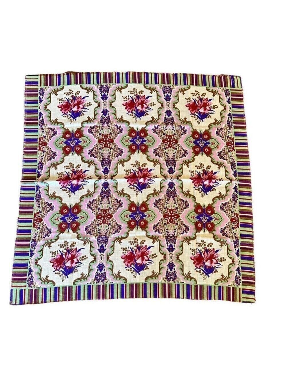 Vintage Glentex Acrylic Lurex Scarf Square 30" Floral Stripe Pink Purple Vibrant